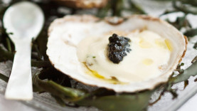 Platte oesters met champagne en kaviaar
